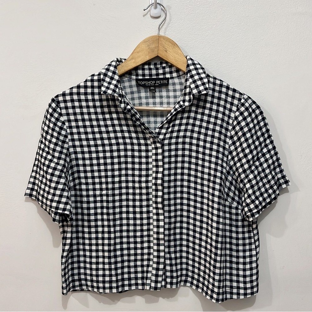 Topshop Gingham Blouse, Size Small